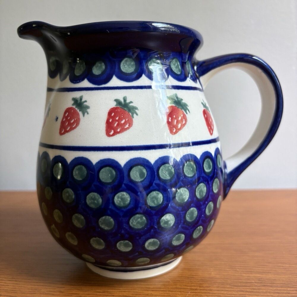 Boleslawiec Pottery 6” Pitcher Strawberry Pattern IMC